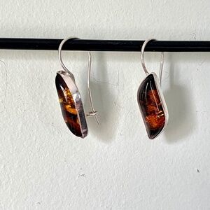 Amber and Sterling Silver Earrings